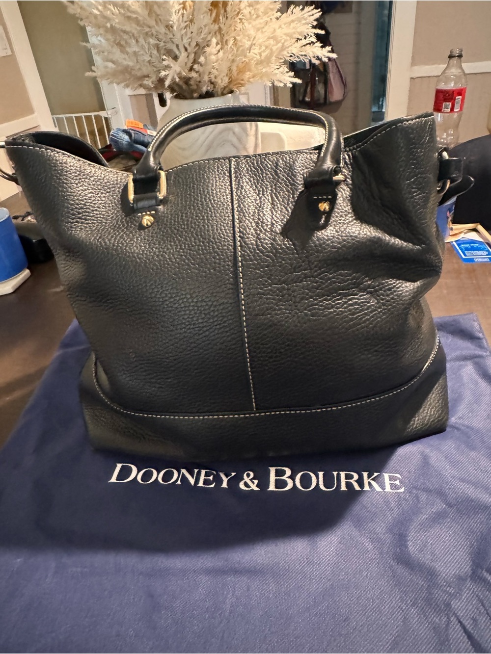 Dooney & Bourke Black Pebble Grain Leather Tote with Gold Hardware - Picture 3 of 7